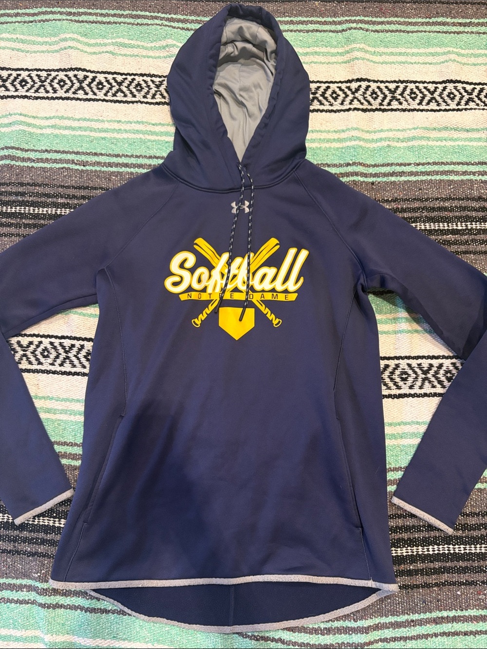 Under Armour Navy and Yellow Softball Pullover Hoodie